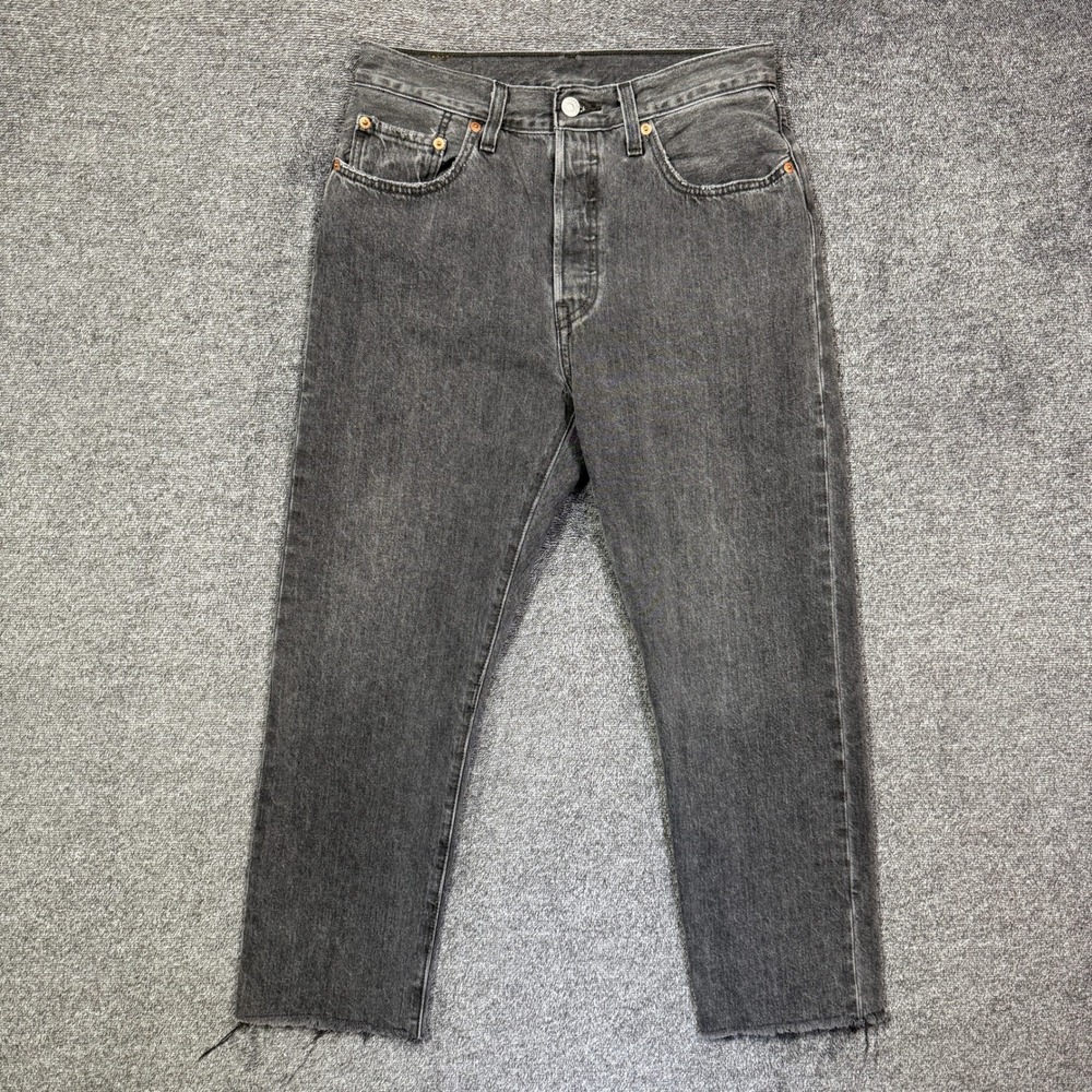 Levi's 501 Jeans Original Fit W27 L26 Black High Rise Button Fly Raw Hem